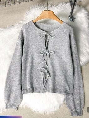 Shein Gray Bow-Front Women's Sweater